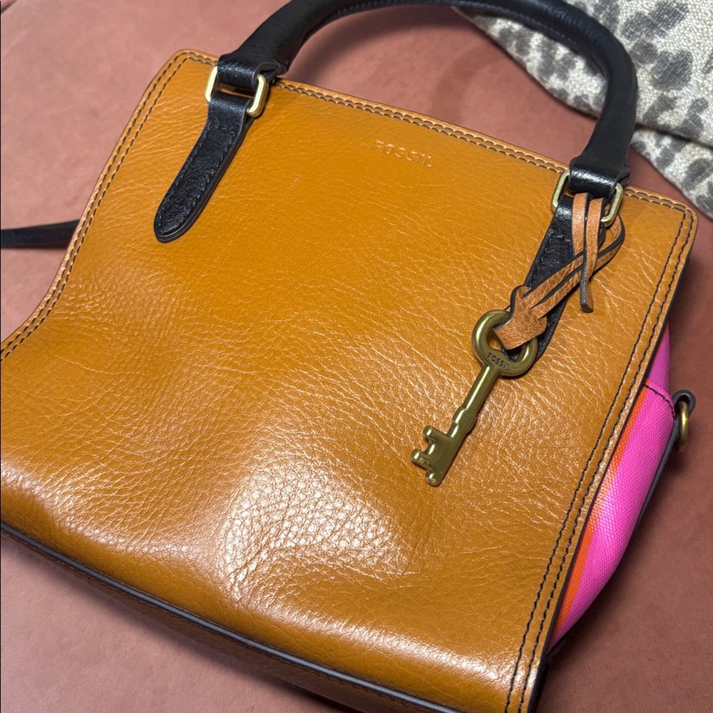 Fossil hope top handle colorful stripe medium square bag fun summer purse - Picture 9 of 16